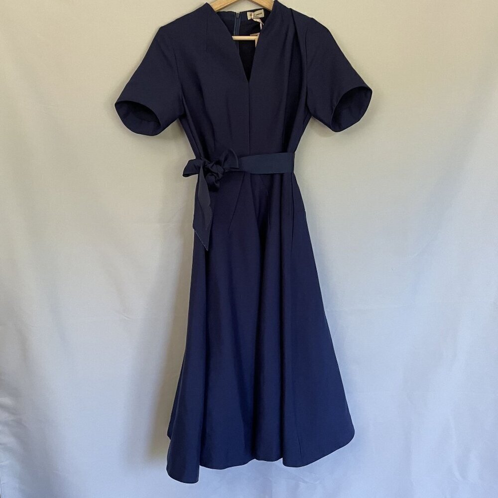 Teria Yabar Madrid Blue 1950s Dress Circle Skirt Vintage Design Pockets Bow